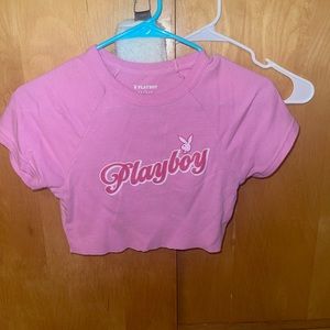 Playboy by pacsun pink cursive cropped shirt